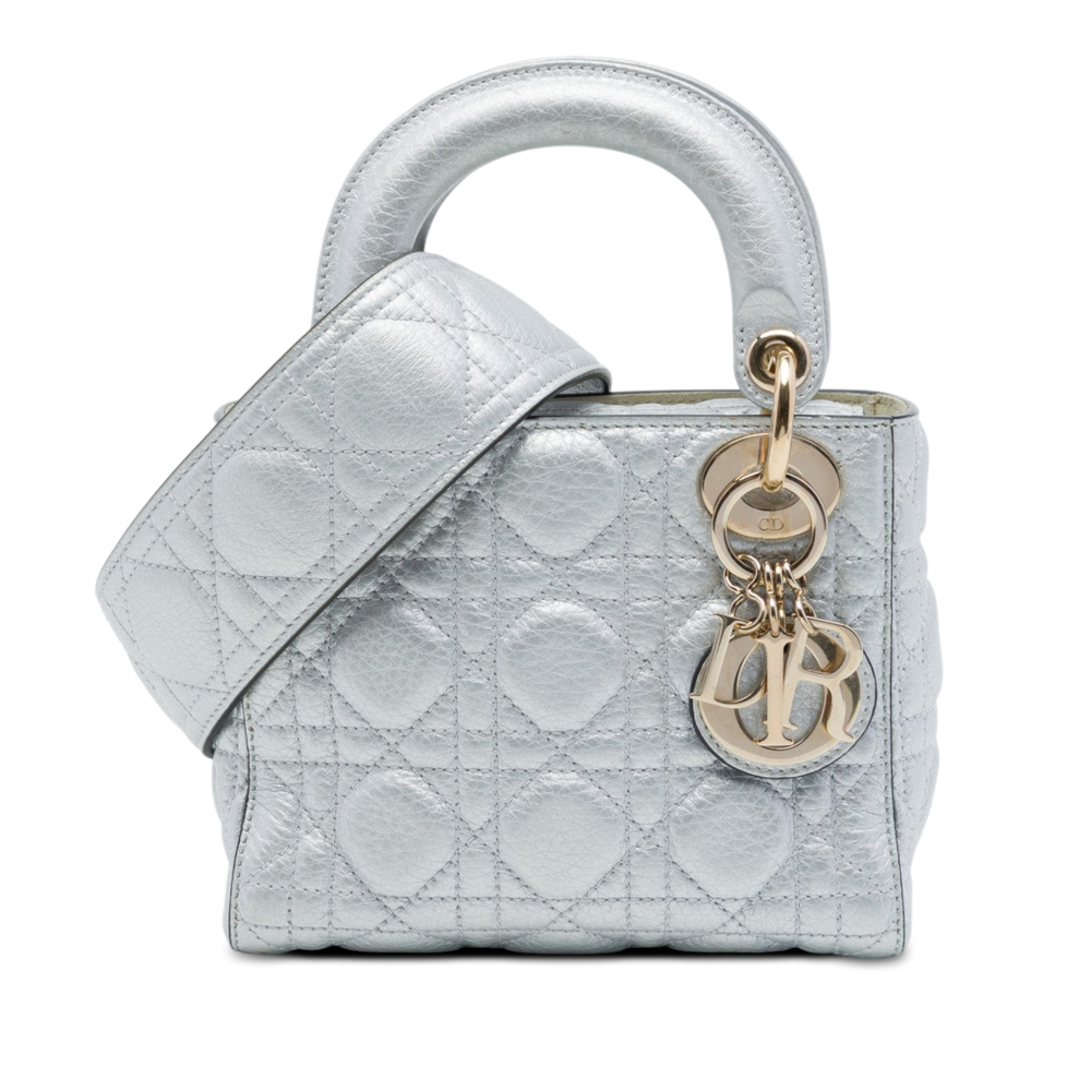 Pre-Loved Dior Mini Metallic Calfskin Cannage Supple Lady Dior